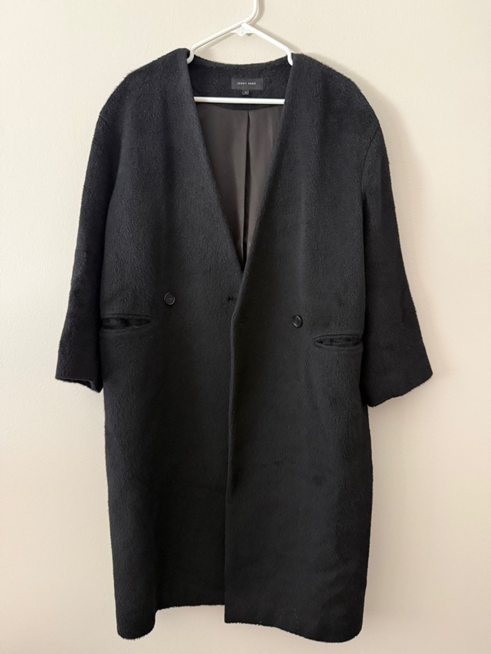 Jenny Park Black Textured Alpaca Oversized Coat